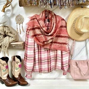 MOHAIR blush/Pink vintage plaid wool scarf/wrap country prairie cabin vibe